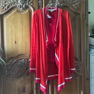 Women's Red Cardigan with White Trim